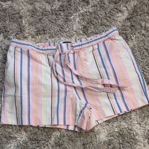 Loft M Cotton Striped Pink and White Women's Shorts Pockets Thick Drawstring